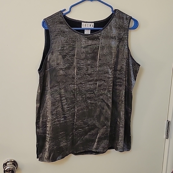 VTG ERENA Gunmetal Silver Metallic Sleeveless Satin Shell Blouse - Picture 3 of 5